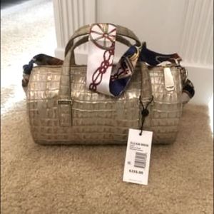 Brahmin Claire Gold la Scala  zip top barrel bag crossbody